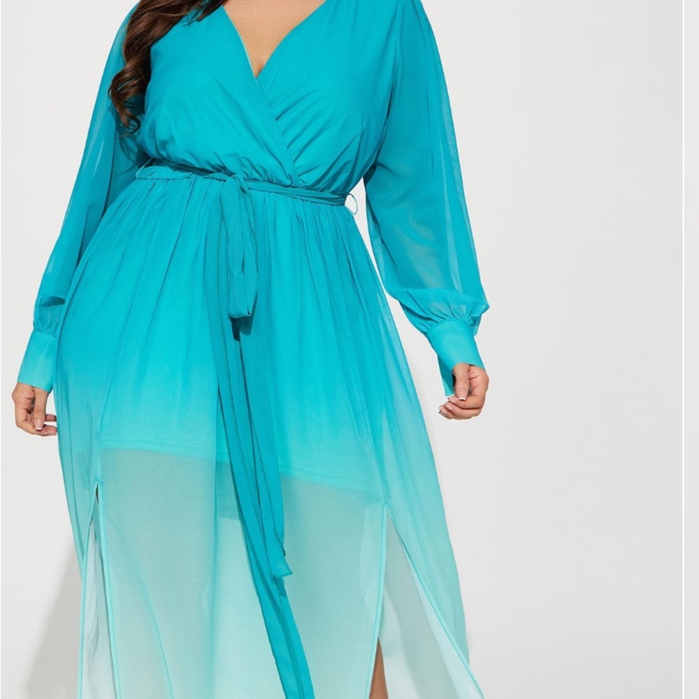 Elegant Teal Ombre Maxi Dress - Picture 5 of 16